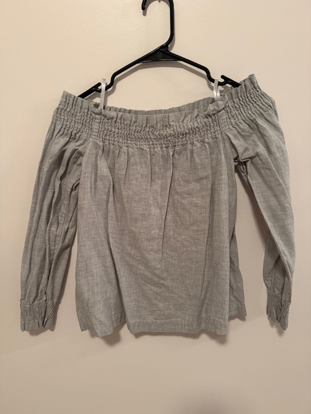 LOFT Off-Shoulder Smocked Neck Long Sleeve Top - Light Gray